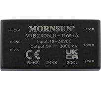 Блок питания MORNSUN VRB2405LD-15WR3 на печатную плату, DC/DC 15 Вт 5 В, изолированный, однополярный выход, стандартный корпус 3152768
