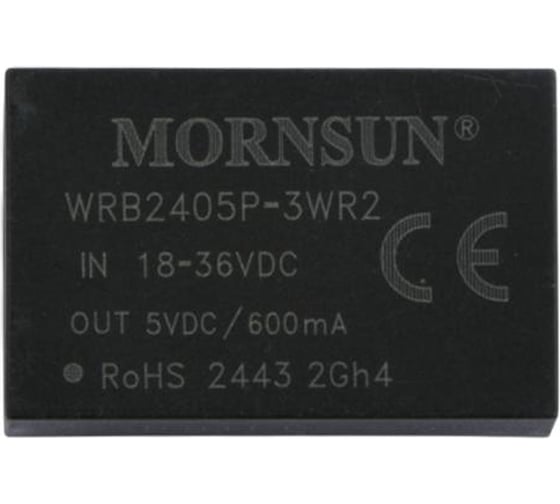 Блок питания MORNSUN WRB2405P-3WR2 на печатную плату, DC/DC 3 Вт 5 В, изолированный, широкий вход, однополярный выход 3152976
