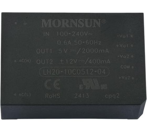 Блок питания MORNSUN LH20-10C0512-04 на печатную плату, AC/DC 20 Вт 5 В, 12 В, -12 В, изолированный, залитый компаундом, универсальный вход 3203671