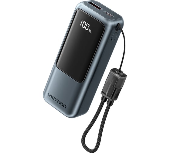 Внешний аккумулятор VENTION 10000mAh(USB-C/A) с кабелем USB-C 22.5W Серый с дисплеем FKOH0