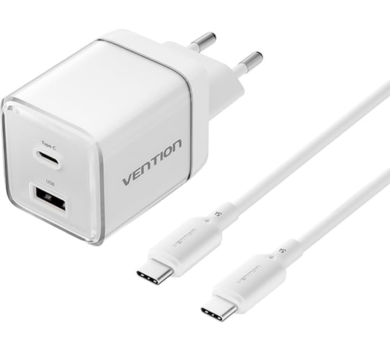 Набор для зарядки VENTION з/у GaN 70W 2 порта USB (C + A) и кабель USB-C 5А Белый TZ-FCGW0-EU