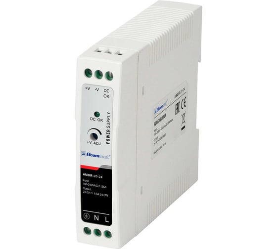Блок питания ELCOMTECH A MDR-20-24 AC/DC на DIN рейку 24W 24V 1A Пластик УТ-00039978
