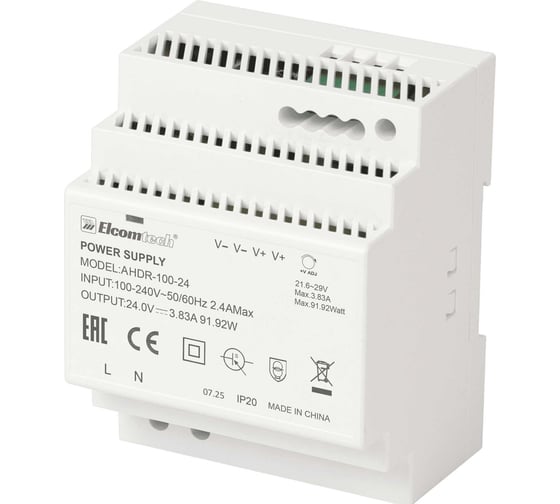 Блок питания ELCOMTECH A HDR-100-24 AC/DC на DIN рейку 92W 24V 3.83A 4х модуль УТ-00039961