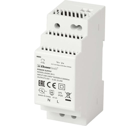 Блок питания ELCOMTECH A HDR-30-5 AC/DC на DIN рейку 15W 5V 3A 2х модуль УТ-00039968