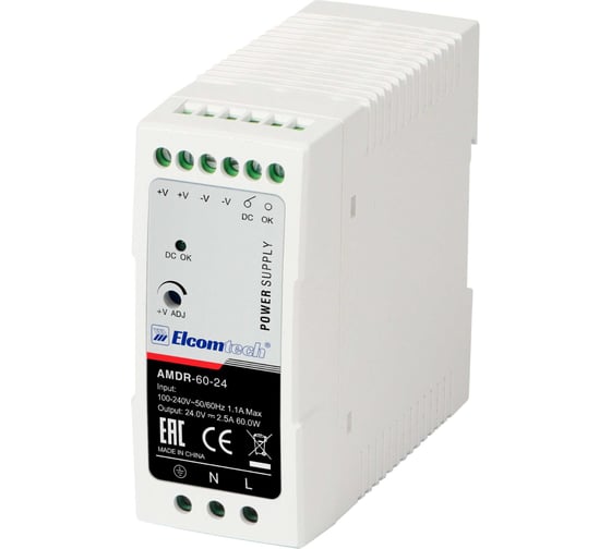 Блок питания ELCOMTECH A MDR-60-24 AC/DC на DIN рейку 60W 24V 2.5A Пластик УТ-00039980