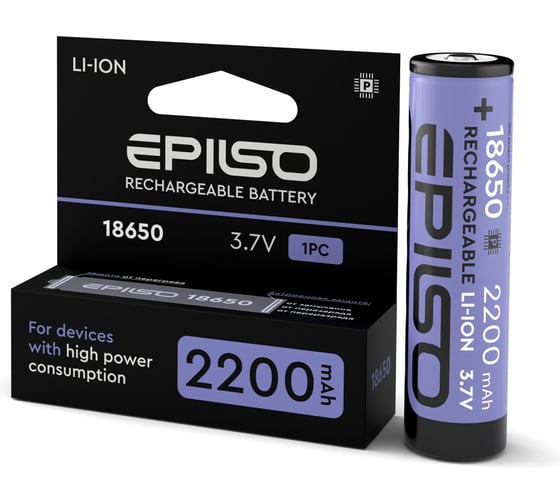 Аккумулятор Epilso 18650 2200mAh 3.7V 1pcs/box с защитой EPB-18650-2.2-WP