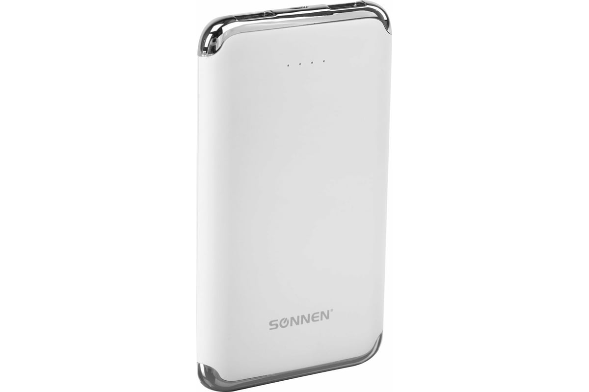 Внешний аккумулятор SONNEN 6000 mAh POWERBANK K611, 2 USB,  литий-полимерный, белый, 263028