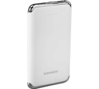 Внешний аккумулятор SONNEN 6000 mAh POWERBANK K611, 2 USB, литий-полимерный, белый, 263028