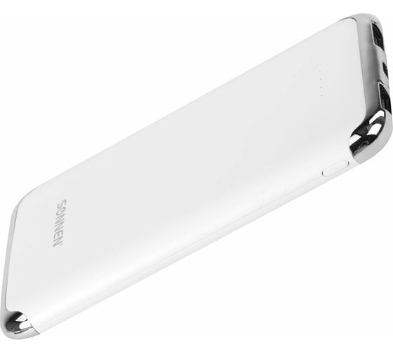 Внешний аккумулятор SONNEN 6000 mAh POWERBANK K611, 2 USB, литий-полимерный, белый, 263028