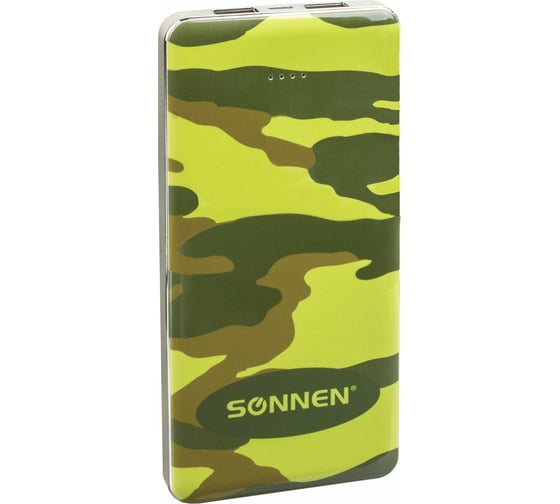 Внешний аккумулятор SONNEN POWERBANK V31 камуфляж-лес, 12000 mAh, 2 USB, литий-полимерный, 262918