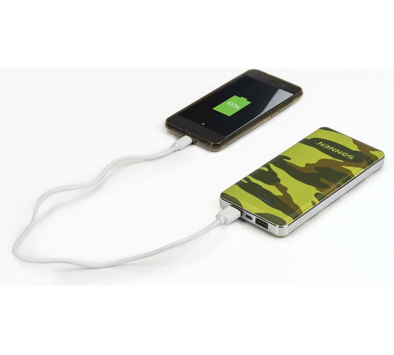 Внешний аккумулятор SONNEN POWERBANK V31 камуфляж-лес, 12000 mAh, 2 USB, литий-полимерный, 262918