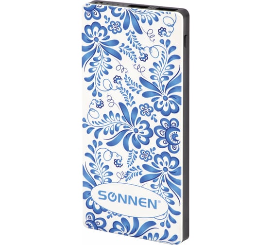 Внешний аккумулятор SONNEN POWERBANK V3802S гжель, 8000 mAh, 2 USB, литий-полимерный, 262916