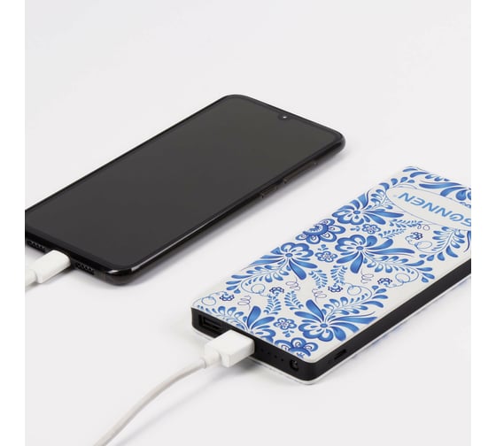 Внешний аккумулятор SONNEN POWERBANK V3802S гжель, 8000 mAh, 2 USB, литий-полимерный, 262916