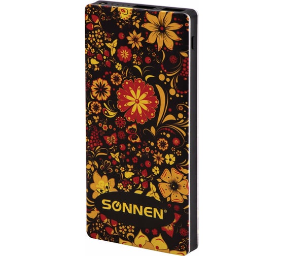 Внешний аккумулятор SONNEN POWERBANK V3802S хохлома, 8000 mAh, 2 USB, литий-полимерный, 262915