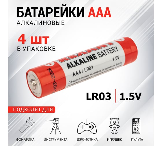 Алкалиновая батарейка REXANT AAA, LR03 4 шт 30-1012