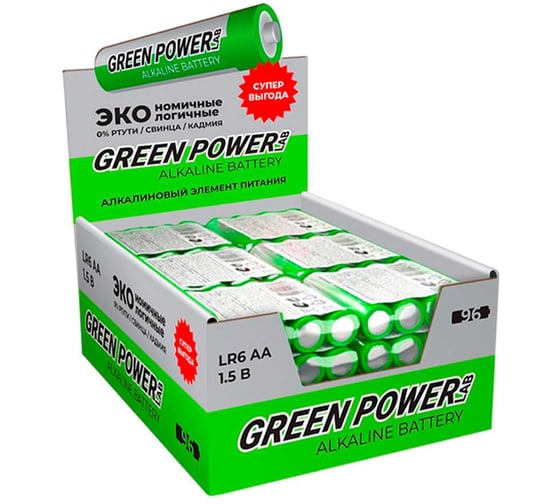 Батарейка POWERLAB GREEN POWERlab LR6 AA БОКС96 Щелочная 1.5V (96/384) 00-00034162