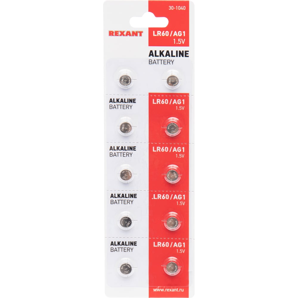 Батарейка REXANT LR60, AG1, LR621, G1, 164, GP64A, 364, SR621W 10 шт 30 ...
