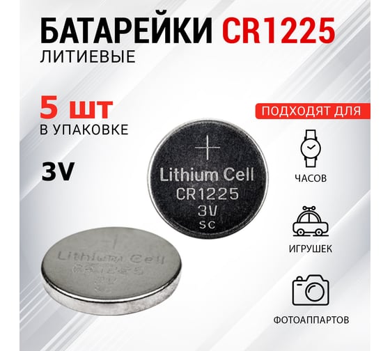 Литиевая батарейка REXANT CR1225 3V 48 mAh 5 шт 30-1103
