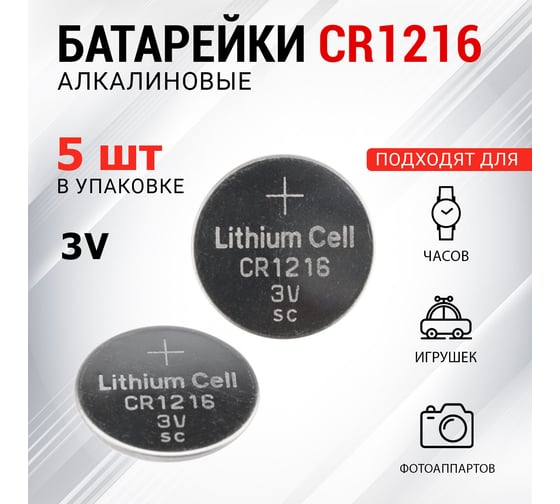 Литиевая батарейка REXANT CR1216 3V 25 mAh 5 шт 30-1101
