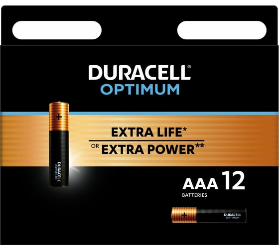 Батарейки Duracell Optimum щелочные, размера ААА, 12 шт., Б0056029 1