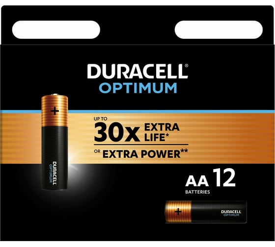 Батарейки Duracell Optimum щелочные, размера АА, 12 шт., Б0056028
