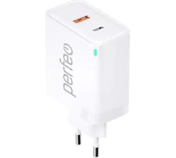 Сетевое зарядное устройство Perfeo с двумя разъемами USB-A+TYPE-C, GaN, 45W, белый I4663