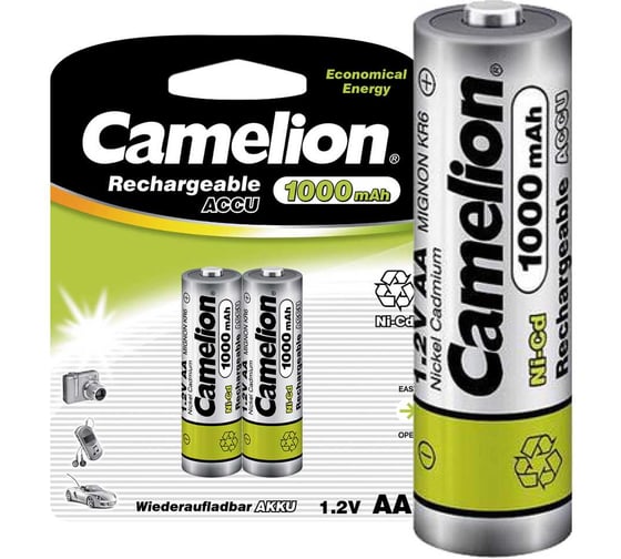 Аккумулятор CAMELION Camelion AA-1000mAh Ni-Cd BL-2 (NC-AA1000BP2 1.2В) 6181