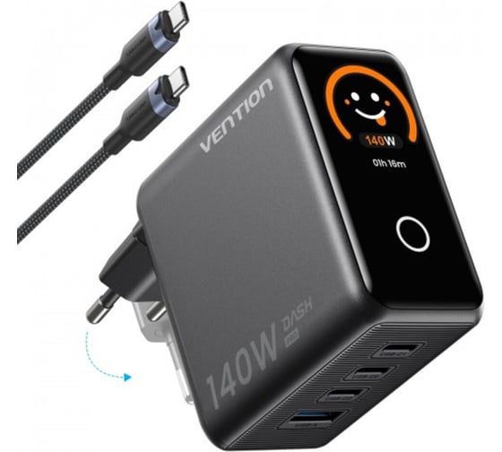 Сетевое зарядное устройство VENTION на 4 порта GaN 140W USB (C+C+C+A) с дисплеем TZ-FCOH0-EU