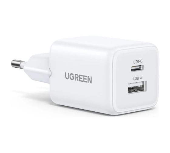 Сетевое зарядное устройство UGREEN X514 20W 2-Port GaN USB-C&USB-A Fast Charger EU. Цвет: белый 65006_
