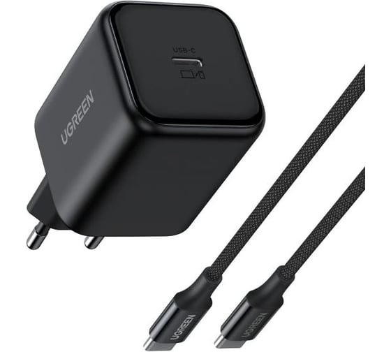 Сетевое зарядное устройство c кабелем UGREEN X524 45W USB-C GaN Fast Charger With Cable EU. Цвет: черный 65054_