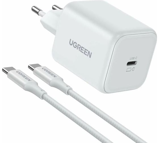 Сетевое зарядное устройство c кабелем UGREEN X524 45W USB-C GaN Fast Charger With Cable EU. Цвет: белый 65055_