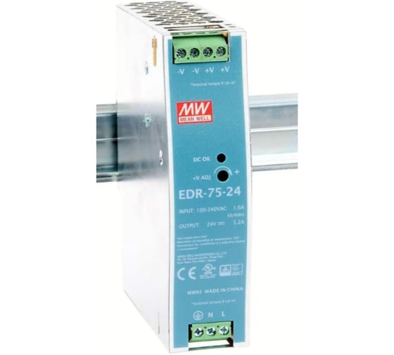 Блок питания на DIN-рейку MEAN WELL EDR-75-24 AC/DC 75 Вт 24 В 1369741