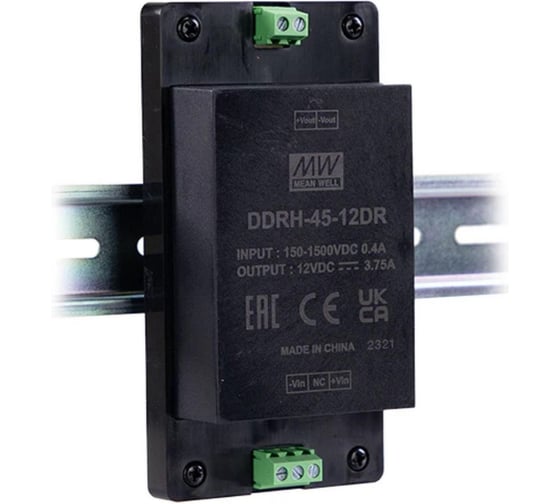 Блок питания DC/DC MEAN WELL DDRH-45-12DR на DIN-рейку мощностью, 45 Вт 12 В, высоковольный, ультраширокий диапазон входного напряжения 6204105