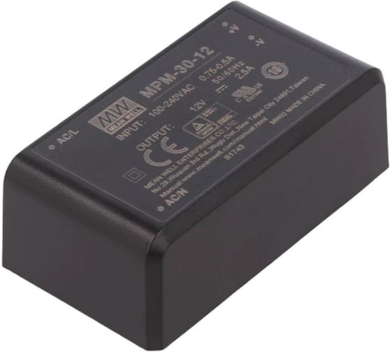 Блок питания в корпусе Mean Well MPM-30-12 на печатную плату, изолированный, ЭМС по классу B, для медицинских устройств EN60601-1 (2xMOPP), AC/DC 30 Вт 12 В, 3418231