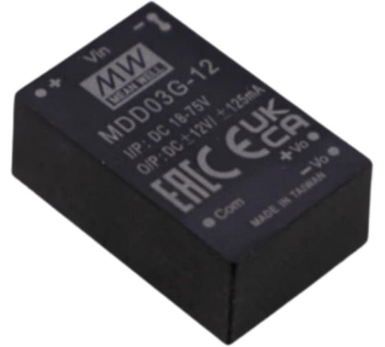 DC/DC-преобразователь на печатную плату изолированный MEAN WELL MDD03G-12 биполярный выход, для медицинских устройств стандарт EN60601-1 (2xMOPP) в корпусе DIP-24 3 В 3943361