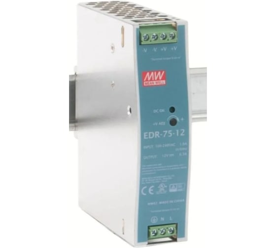 Блок питания на DIN-рейку MEAN WELL EDR-75-12 AC/DC 75 Вт 12 В 1369740