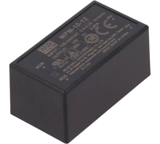 Блок питания в корпусе на печатную плату изолированный MEAN WELL MPM-10-12 ЭМС по классу B, для медицинских устройств EN60601-1 (2xMOPP), AC/DC 10 Вт 12 В 2791458