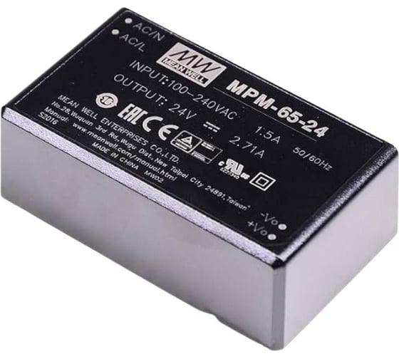 Блок питания в корпусе на печатную плату изолированный MEAN WELL MPM-65-24 ЭМС по классу B, для медицинских устройств EN60601-1 (2xMOPP), AC/DC 65 Вт 24 В 3637789