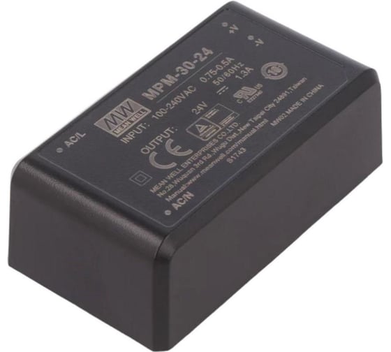 Блок питания в корпусе на печатную плату изолированный MEAN WELL MPM-30-24 ЭМС по классу B, для медицинских устройств EN60601-1 (2xMOPP), AC/DC 30 Вт 24 В 3210237