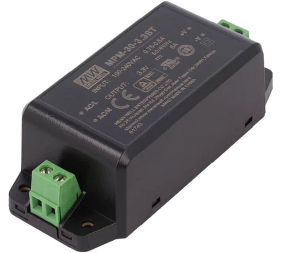 Блок питания в корпусе на шасси изолированный MEAN WELL MPM-30-3.3ST ЭМС по классу B, для медицинских устройств EN60601-1 (2xMOPP), AC/DC 19.8 Вт 3.3 В 3418233
