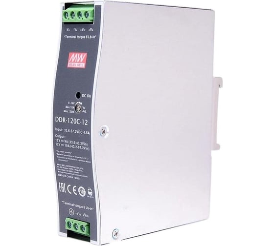 Блок питания на DIN-рейку Mean Well DDR-120C-12, DC/DC 120 Вт 12 В, 2738606