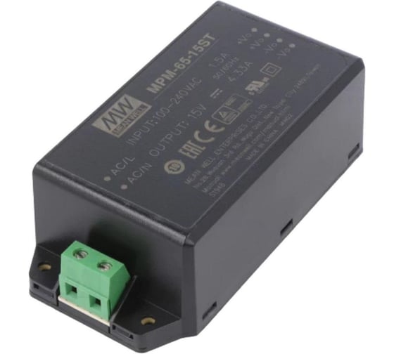 Блок питания в корпусе на шасси изолированный MEAN WELL MPM-65-15ST ЭМС по классу B, для медицинских устройств EN60601-1 (2xMOPP), AC/DC 65 Вт 15 В 3637794