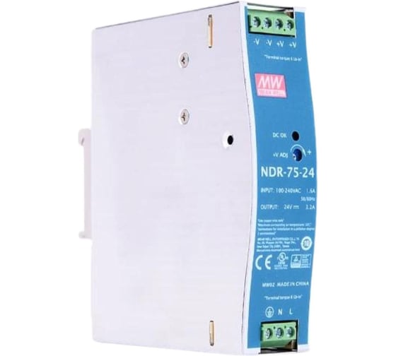 Блок питания на DIN-рейку MEAN WELL NDR-75-24 AC/DC 76.8 Вт 24 В 1369744