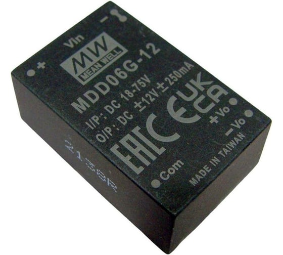 DC/DC-преобразователь на печатную плату изолированный MEAN WELL MDD06G-12 биполярный выход, для медицинских устройств стандарт EN60601-1 (2xMOPP) в корпусе DIP-24 6 В 3943365