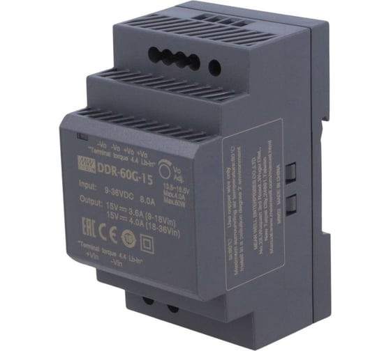 Блок питания на DIN-рейку MEAN WELL DDR-60G-15 DC/DC 60 Вт 15 В 2791878