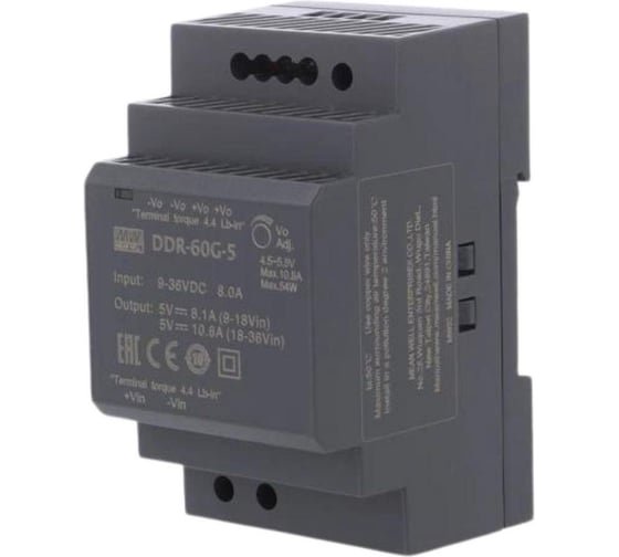 Блок питания на DIN-рейку MEAN WELL DDR-60G-5 DC/DC 60 Вт 5 В 2791879