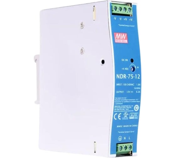 Блок питания на DIN-рейку MEAN WELL NDR-75-12 AC/DC 75.6 Вт 12 В 1369743