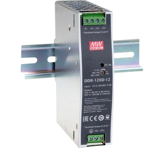 Блок питания на DIN-рейку MEAN WELL DDR-120D-12 DC/DC 120 Вт 12 В 2738603