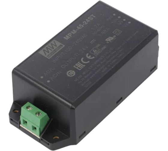 Блок питания в корпусе на шасси изолированный MEAN WELL MPM-45-24ST ЭМС по классу B, для медицинских устройств EN60601-1 (2xMOPP), AC/DC 45 Вт 24 В 3637779