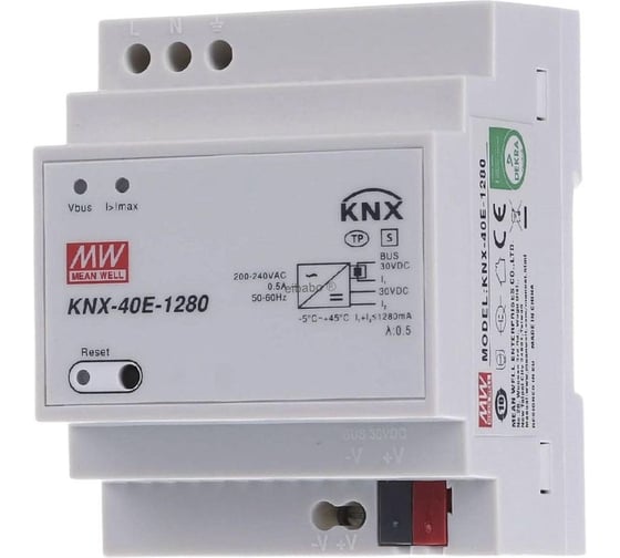Блок питания на DIN-рейку MEAN WELL KNX-40E-1280 для шины KNX, интегрированный дроссель, для умного дома, AC/DC 38.4 Вт 30 В 3921807